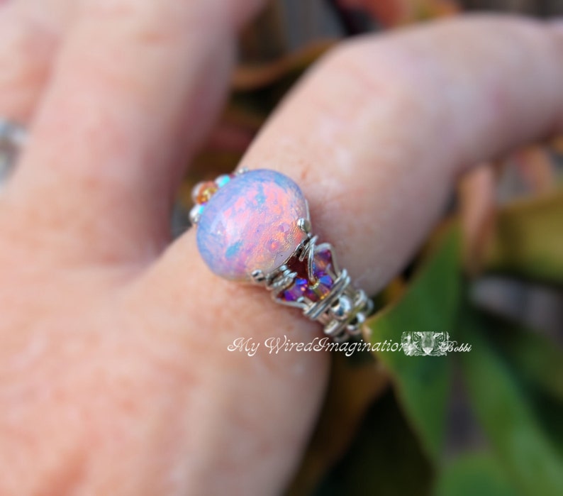 Pink Opal Ring Vintage West German 1950's Glass, Handmade Ring, October Birthstone image 3