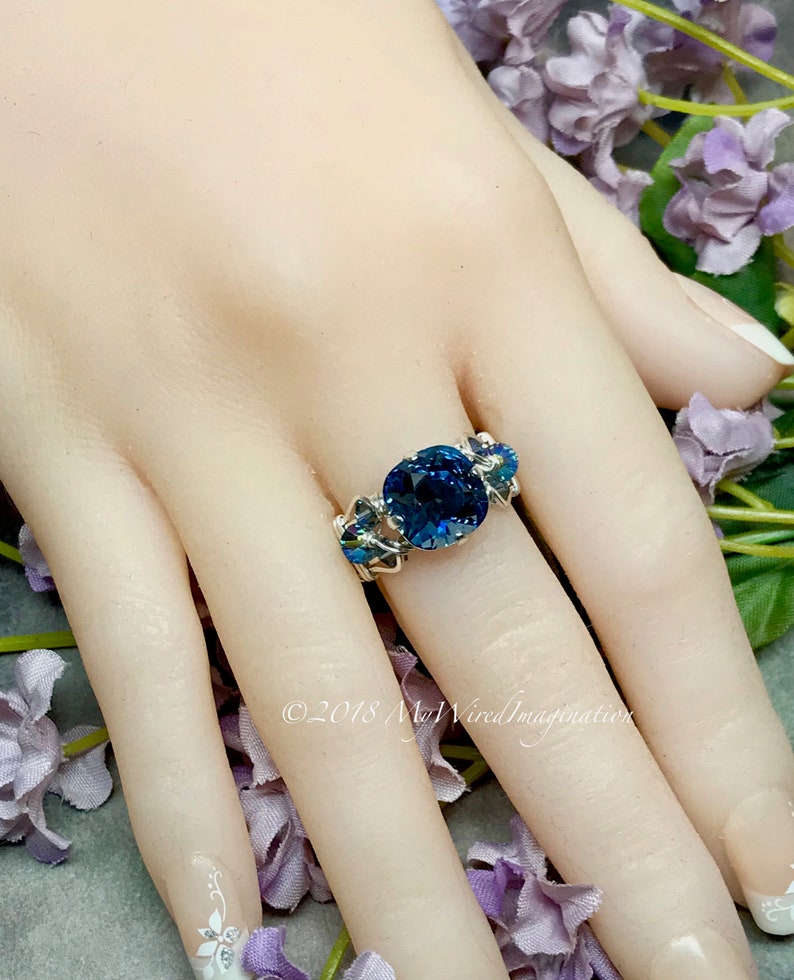 Denim Blue Swarovski Crystal Handmade Crystal Ring Unique - Etsy