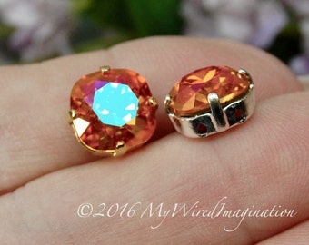 Crystal Astral Pink, 1 Piece, Swarovski Crystal, 10mm 4470 Square Crystal, Firery Orange Pink, Bead Embroidery Component