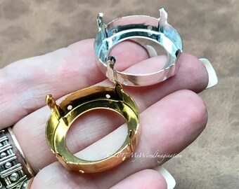 27mm 1201 Round Crystal Rhinestone Setting, SP, GP, Ant Bronze Plated Settings, Nickel Free