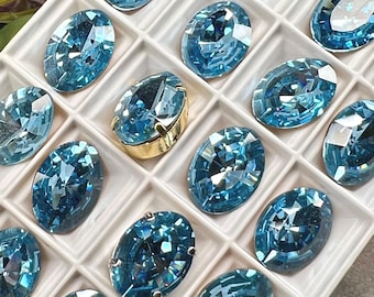 ヴィンテージ 18 x 13 mm スワロフスキー アクアマリン アクア