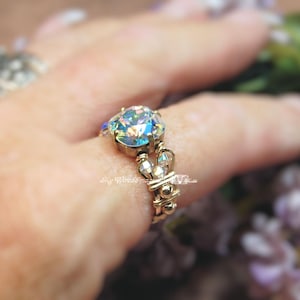 Crystal AB Swarovski Crystal Handmade Ring Mirror-Finish in SS or 14K GF Unique Engagement