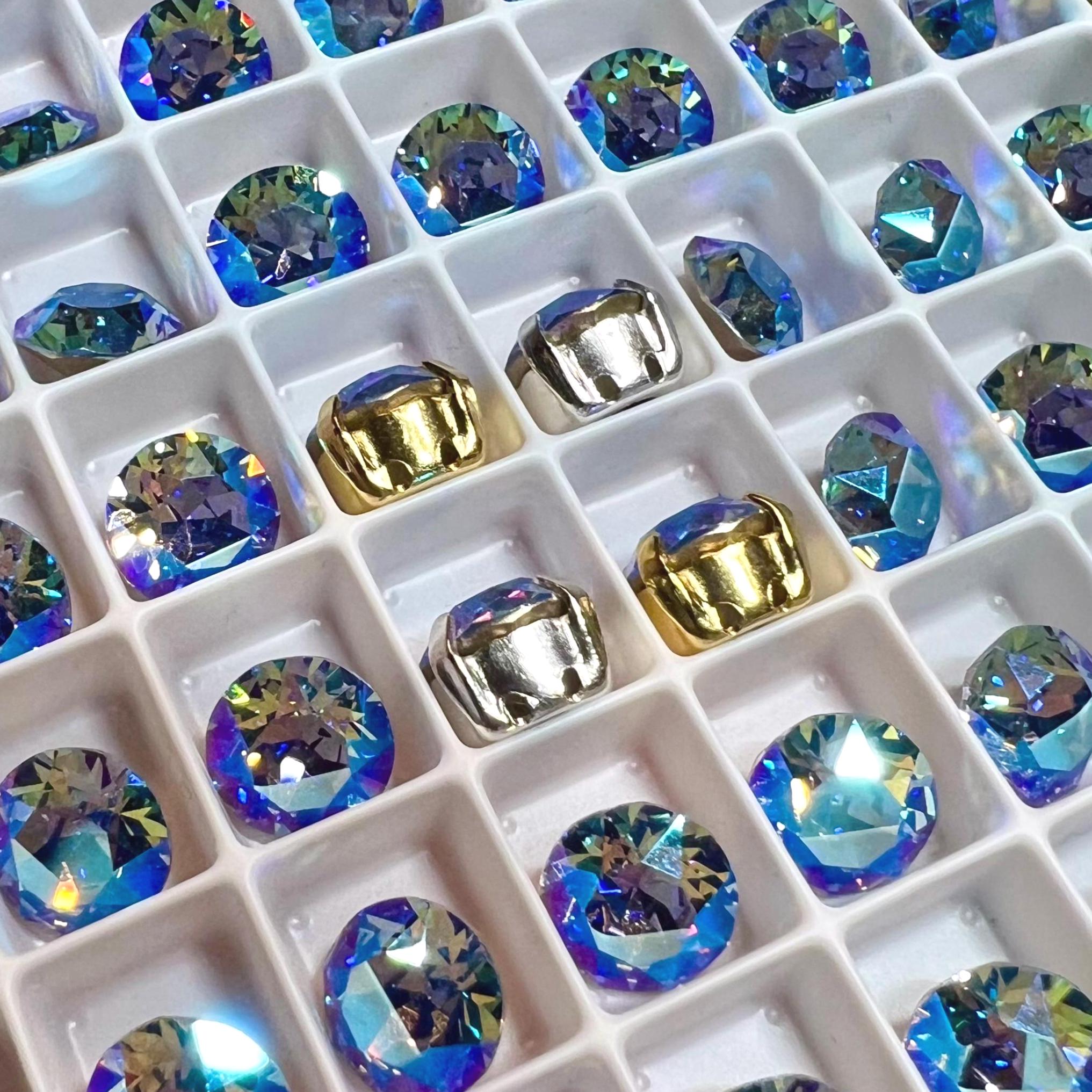 Lt Sapphire Shimmer, 2 Pcs Swarovski Crystal 39ss 8mm With Setting