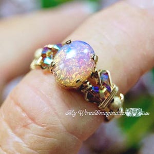 Pink Opal Handmade Ring, Vintage West German Glass Stone, in SS or 14K GF