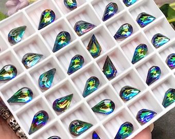 Vitrail Medium, diamantes de imitación checos vintage de 10 x 6 mm, 2 piezas en forma de pera, con engaste.