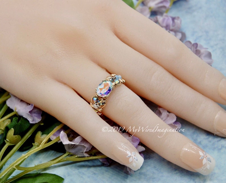 Mercury Mystic Topaz Handmade Ring, Opalescent Mystic Topaz Ring, in 14K Gold or Sterling Silver image 1
