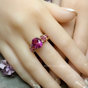 Hot Pink Sapphire Handmade Ring, with Blue Pearl or Rose Pink Crystals, Lab Created Sapphire Swarovski Pearl Ring image 3