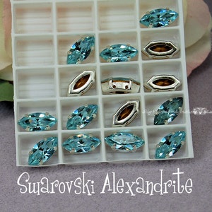 Alexandrite Color Change Crystal Vintage Swarovski, 15x7mm Navette, Art 4200 with Setting, June Birthstone, Bead Embroidery Component image 3