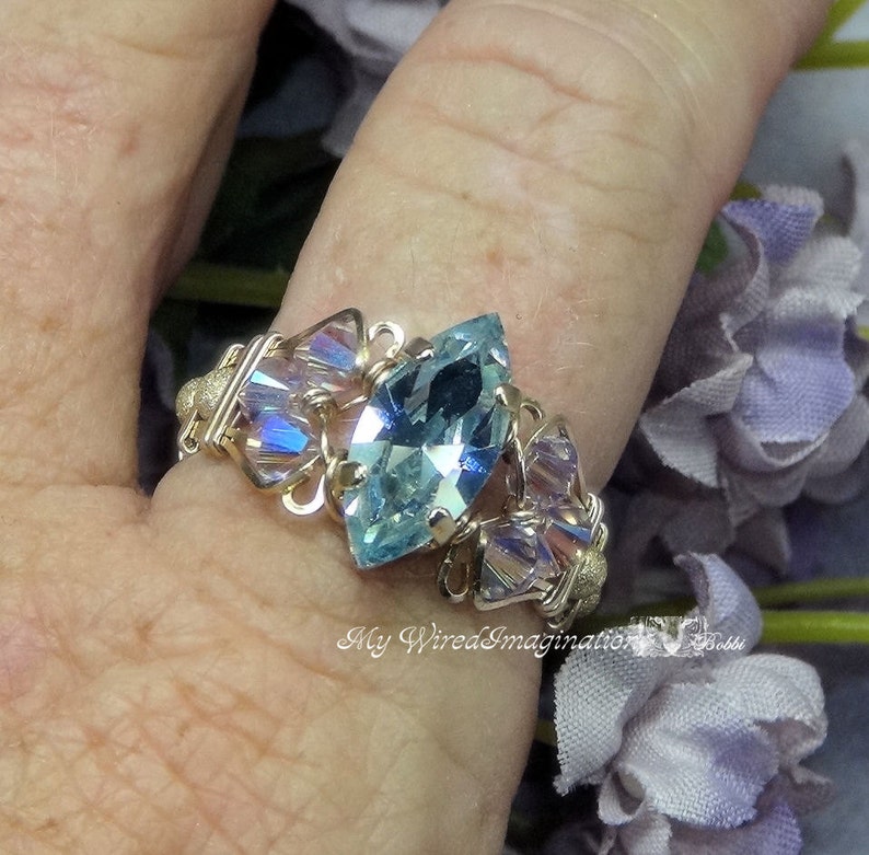 Swarovski Alexandrite Navette Marquise Handmade Ring, Color Change Crystal Ring, June Birthstone image 4