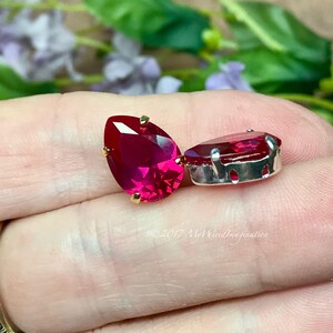 Ruby 14x10mm Pear Shape Lab-Grown Faceted Gemstone, With/Without Silver or Gold Plated Sew On Type Setting, Bead Embroidery Component image 3