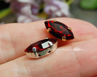 Siam Ruby Red 2 pcs Swarovski 15x7mm Navette Marquise Shape, Sew On Setting, Swarovski, Crystal Sew On July Birthstone, Bead Embroidery