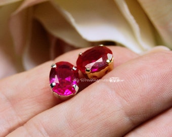 Ruby10x8mm Lab-Created Faceted Oval Gemstone Sew On Setting, Lab Created Ruby, Bead Embroidery Component