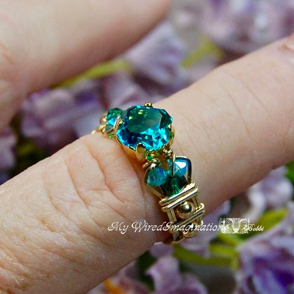 Blue Zircon Handmade Ring Vintage West German Crystal image 3