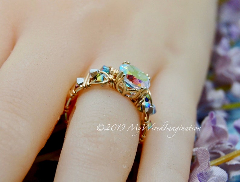 Mercury Mystic Topaz Handmade Ring, Opalescent Mystic Topaz Ring, in 14K Gold or Sterling Silver image 2