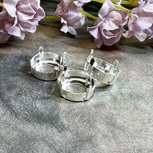 14mm Rivoli Setting, 3pcs Silver or Imitation Rhodium Plated 1122 Settings for Crystal & Gems
