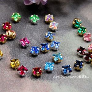 4 Pcs Vintage Swarovski Crystal 4mm Square Rhinestone Sew On 42 Colors With Prong Settings Crystal Sew On, Bead Embroidery image 2