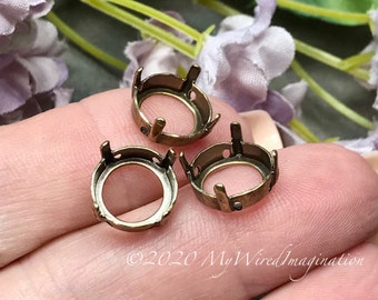 Rivoli Setting 3pcs Antique Brass Settings, Swarovski 10mm or 12mm or 14mm, 1122 Rivoli, Empty Settings Nickel Free, Sew On Settings