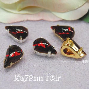 Dark Ruby-Red Crystal, Vintage Bombay, 13 x 7.8mm Pear-Shape With SP or GP Settings