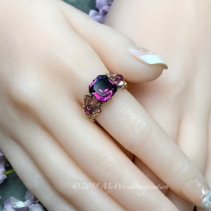 Amethyst Ring Genuine Swarovski Vintage Crystal Handmade Ring, Unique Engagement Ring, February Birthstone image 2