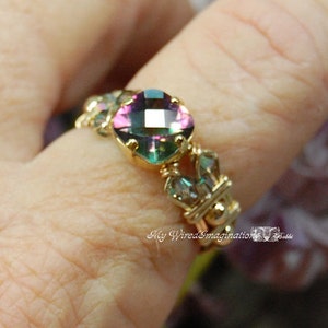 Rainbow Mystic Topaz Handmade Ring, Checkerboard Faceted Cut, Handmade Wire Wrapped Ring, Fine Jewelry, November Birthstone
