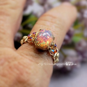Pink Opal Ring Vintage West German 1950&#39;s Glass, Handmade Ring, October Birthstone