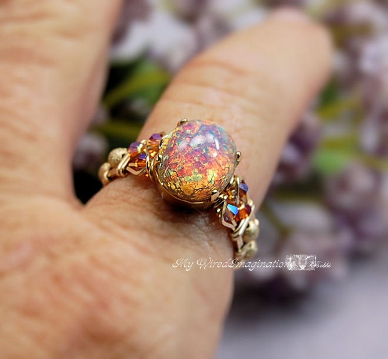 Pink Opal Ring, Vintage West German 1950's Glass, Handmade Ring, October Birthstone 
