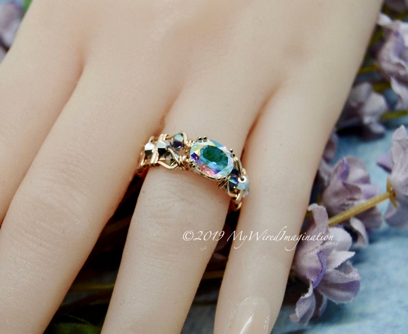 Mercury Mystic Topaz Handmade Ring, Opalescent Mystic Topaz Ring, in 14K Gold or Sterling Silver image 4