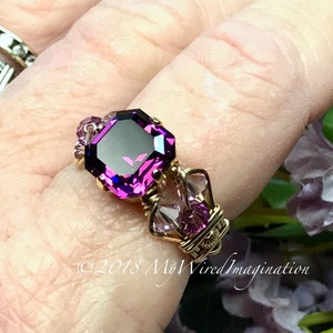 Amethyst Ring Genuine Swarovski Vintage Crystal Handmade Ring, Unique Engagement Ring, February Birthstone image 3