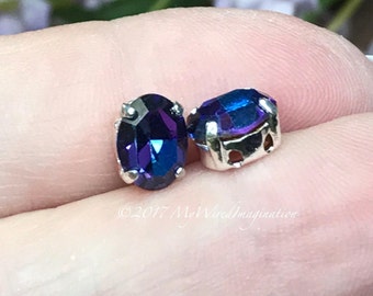 Heliotrope 2 Pcs Swarovski Crystal 8x6mm Oval, With Silver or Gold Plated Setting, Bead Embroidery Component