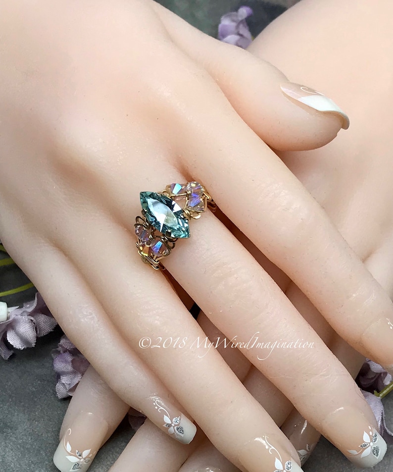 Swarovski Alexandrite Navette Marquise Handmade Ring, Color Change Crystal Ring, June Birthstone image 1