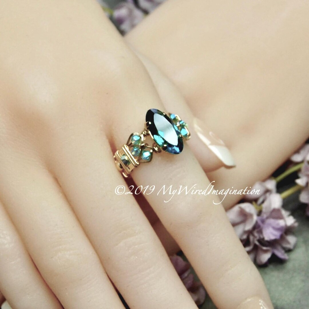 【美品】SWAROVSKI 希少リング Blue Zircon Vintage Swarovski Crystal Handmade Ring, Rare