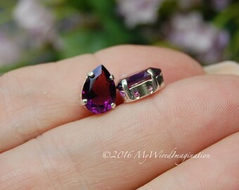 Swarovski Amethyst Transparent 10x7mm 2 Pieces, 4320 Pear Shape, Sew On, Silver or Gold Plated Setting, Bead Embroidery Component