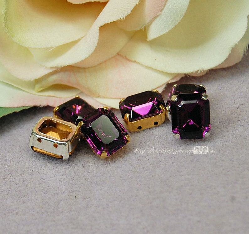 1 Pc Amethyst Vintage Swarovski Crystal 12x10 mm Octagon GF 4610 Crystal, Crystal Sew On, February Birthstone, Swarovski Crystal Setting image 2