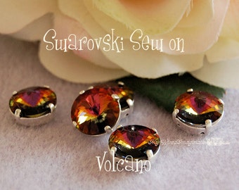 Crystal Volcano Rivoli Genuine Swarovski Crystal, 12mm 1122 With Prong Setting, Crystal Rhinestone Sew on, Crystal Rhinestone in Setting