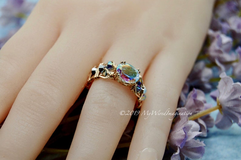 Mercury Mystic Topaz Handmade Ring, Opalescent Mystic Topaz Ring, in 14K Gold or Sterling Silver image 5