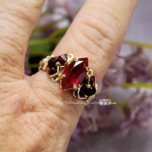 Siam Ruby Red Navette-Marquise Handmade Ring, Dark and Dreamy Ruby Red, July Birthstone