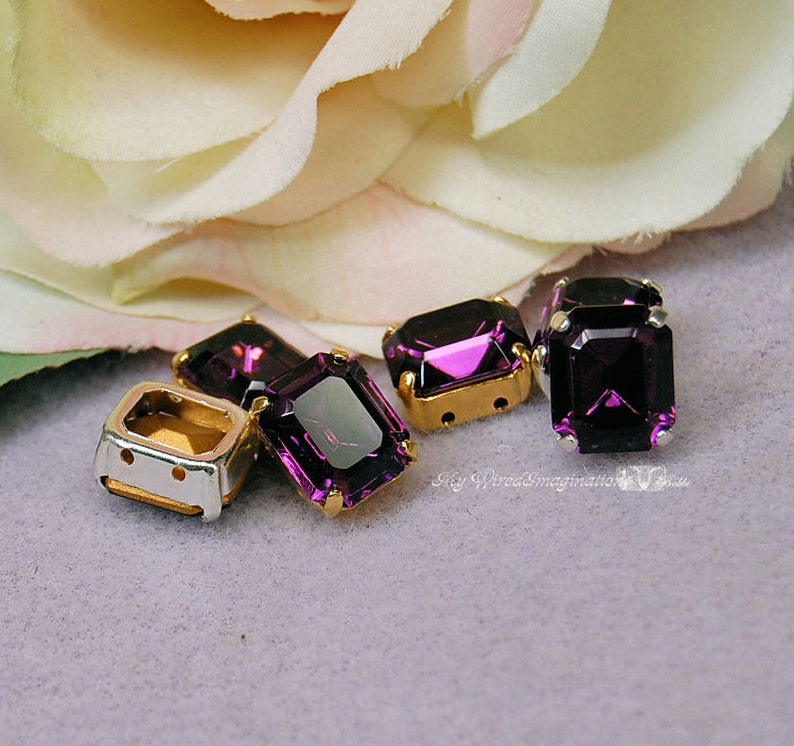 1 Pc Amethyst Vintage Swarovski Crystal 12x10 mm Octagon GF 4610 Crystal, Crystal Sew On, February Birthstone, Swarovski Crystal Setting image 3