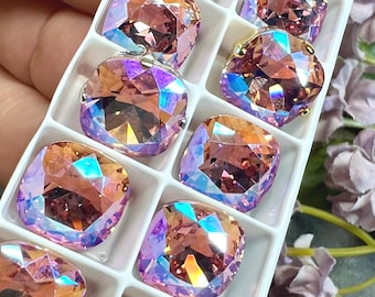 Light Rose Shimmer Swarovski Crystal: 12mm 4470 Cushion-Square with SP or GP Setting