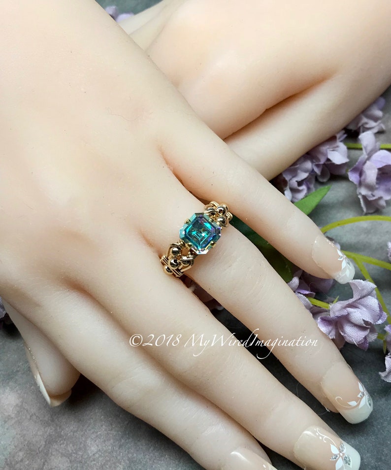 Vintage Double Cut Swarovski CAL V Crystal AB Handmade Ring, Vintage Swarovski Crystal Ring. Unique Engagement Gift image 3