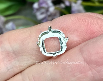 10mm 4470 Setting SOLID Sterling Silver Setting, 925 Setting, for 10mm Cushion Cut 4470 Stones and Crystals, SS 925 NOT Plated, Gem Setting