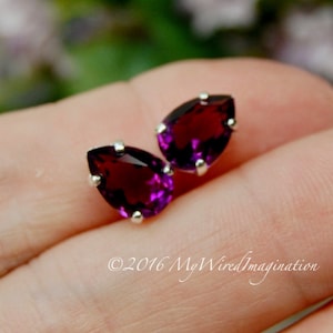 Amethyst Swarovski Transparent Crystal 10x7mm, 2 Pieces, 4320 Pear Shape, SP or GP Setting