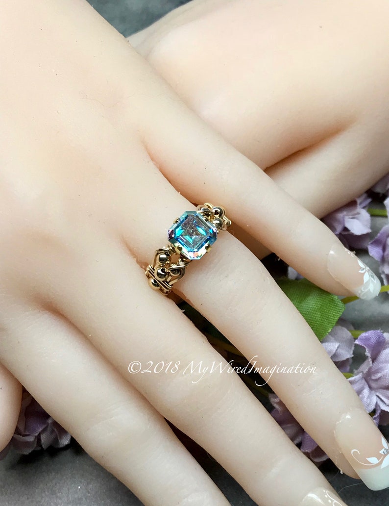 Vintage Double Cut Swarovski CAL V Crystal AB Handmade Ring, Vintage Swarovski Crystal Ring. Unique Engagement Gift image 6