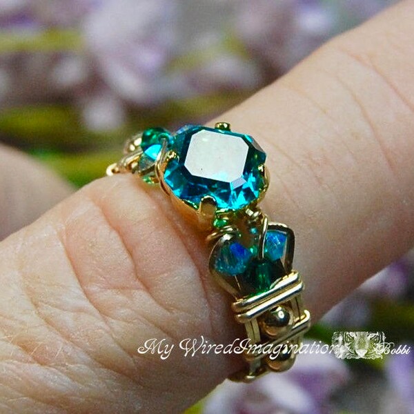 Blue Zircon Handmade Ring Vintage West German Crystal image 2