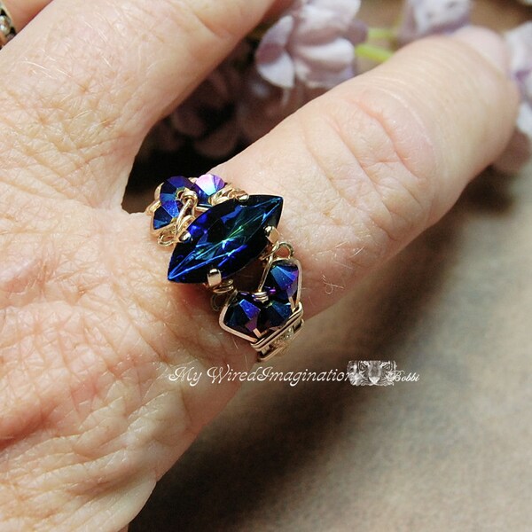 Bermuda Blue Vintage Swarovski Navette Marquise Peacock Blue image 2