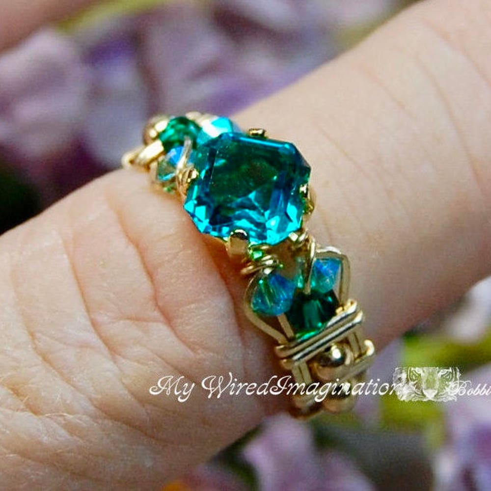Blue Zircon Handmade Ring Vintage West German Crystal image 0