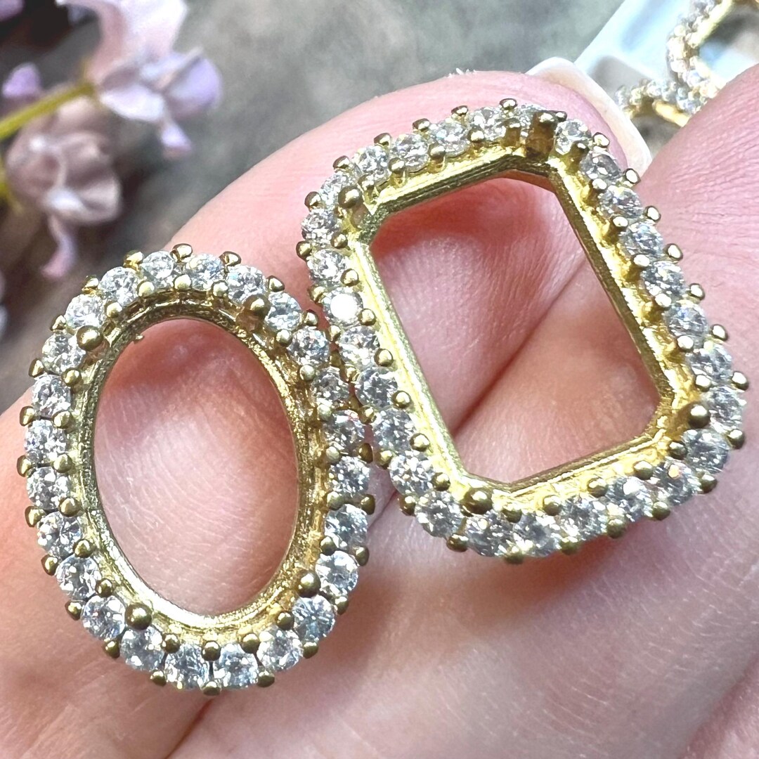 14x10mm Rhinestone Setting, CZ Adorned Crystal Setting, for Octagon OR ...