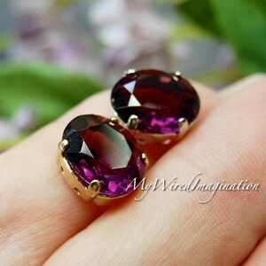 Amethyst Swarovski Crystal Deep Purple, 2 Pcs 12x10mm Oval, With SP or GP Settings