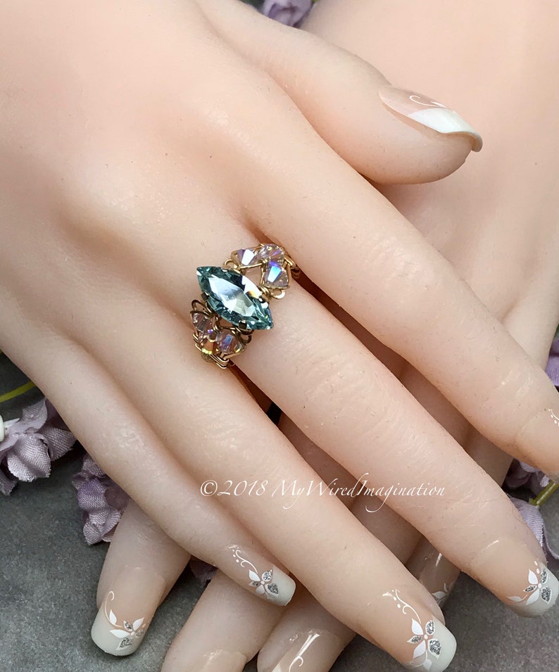 Swarovski Alexandrite Navette Marquise Handmade Ring, Color Change Crystal Ring, June Birthstone image 2
