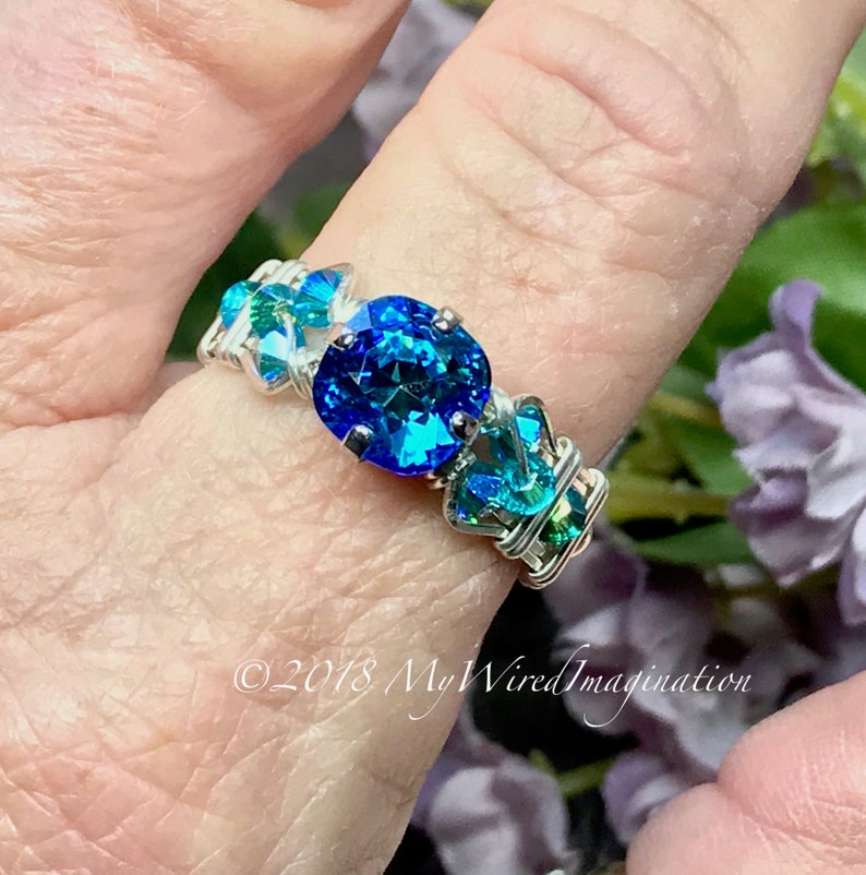 Bermuda Blue Vintage Swarovski Crystal Handmade Ring Unique Etsy