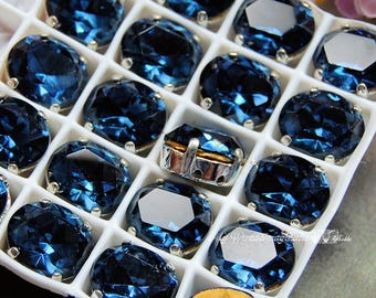 Montana Blue Sapphire 12x10mm Swarovski Rhinestone Crystal, Vintage 4120 Oval